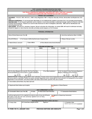 卡瓦佐斯堡枪支登记表（此表的使用请参阅卡瓦佐斯堡条例 190-11）德克萨斯州隐蔽手枪法不适用于